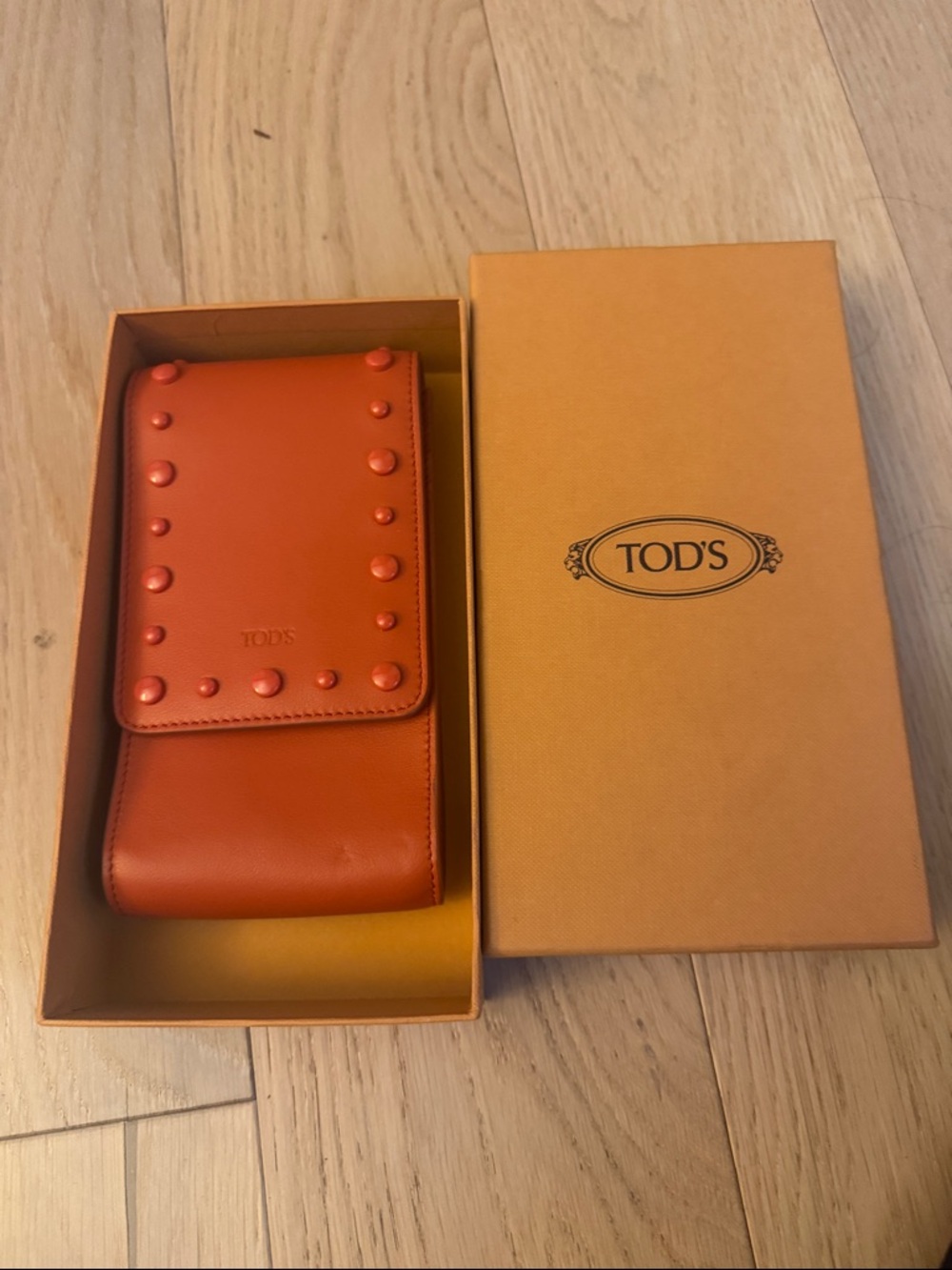 Tod's Orange Leather Studded Phone Case - Picture 3 of 4